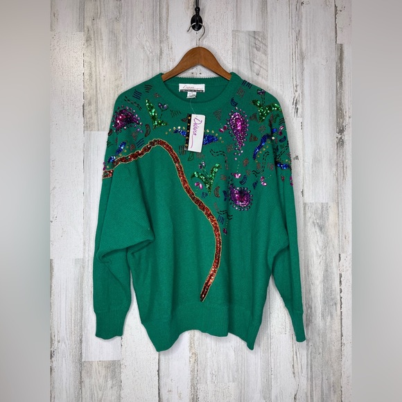 Diana Marco Sweaters - NEW Diana Marco Women's Plus Size Sequin Beaded Sweater Green Purple Size 24